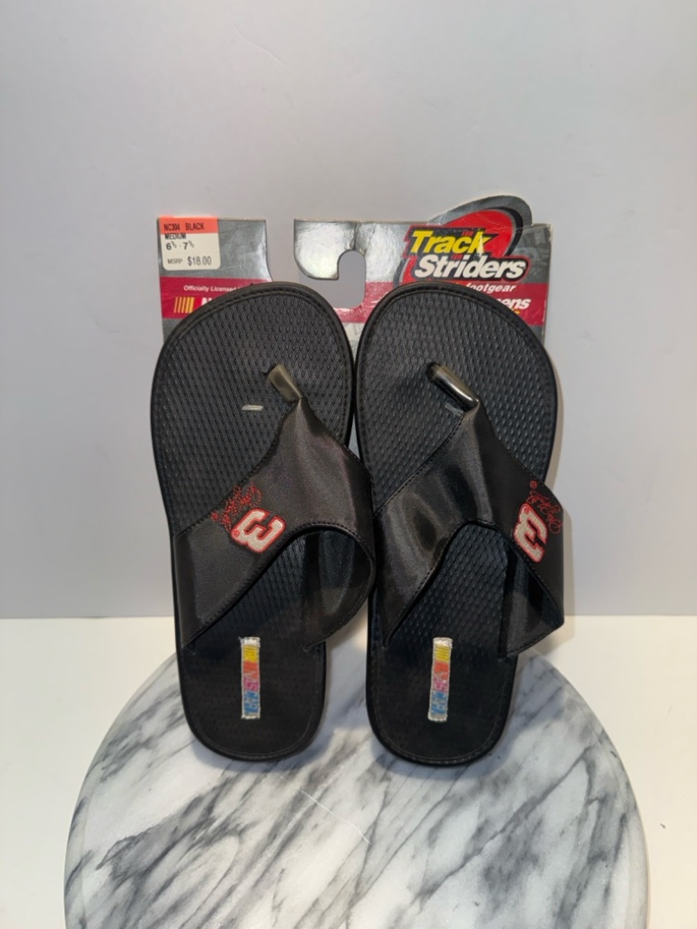 Vintage NOS NASCAR Women’s Track Sliders Flip Flops Dale Earnhardt #3 Size 6.5